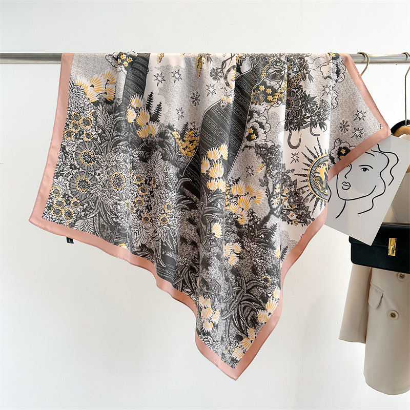 Women's Luxury Twill Silk Scarf, Printed 90/90cm Square Scarf