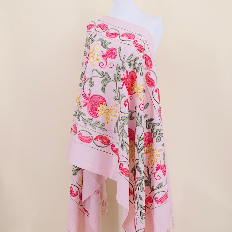 Gourd Pomegranate Blossom Embroidery Scarf, Cashmere Shawl