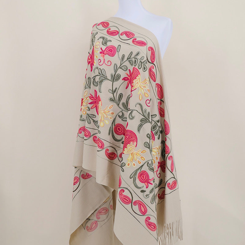 Gourd Pomegranate Blossom Embroidery Scarf, Cashmere Shawl