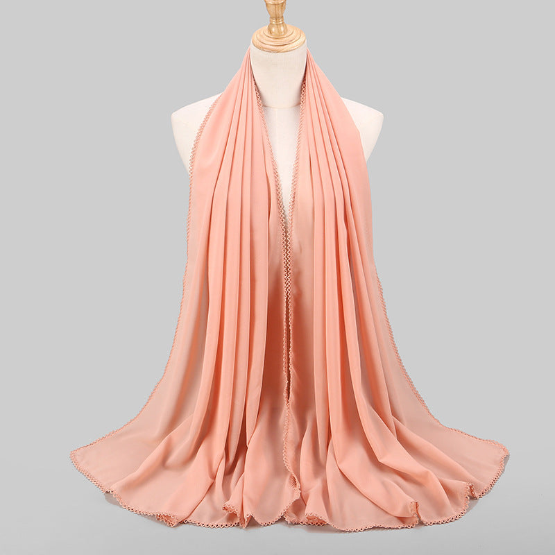 Women's Monochrome Lace Panel Pearl Chiffon Scarf