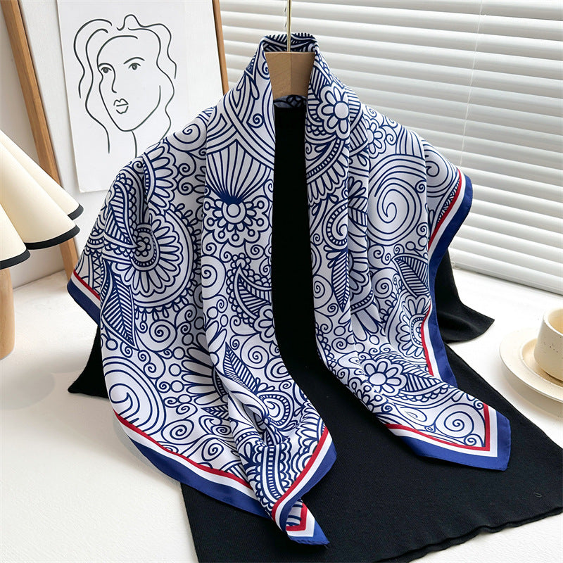 Women's Luxury Twill Silk Scarf, Printed 90/90cm Square Scarf