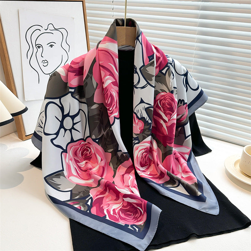 Women's Luxury Twill Silk Scarf, Printed 90/90cm Square Scarf