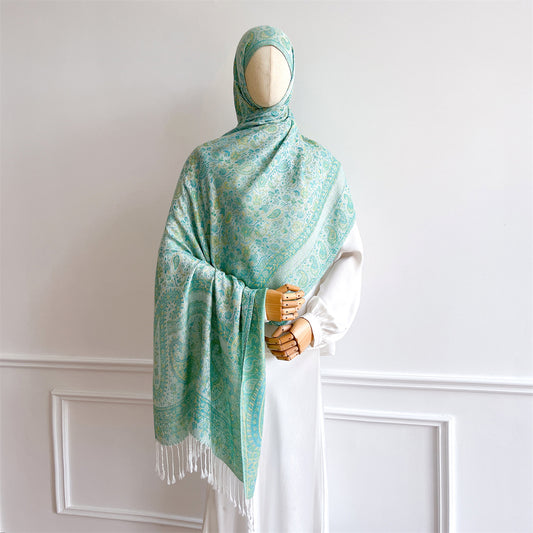 Vintage Cashew Jacquard Cashmere-Blend Shawl