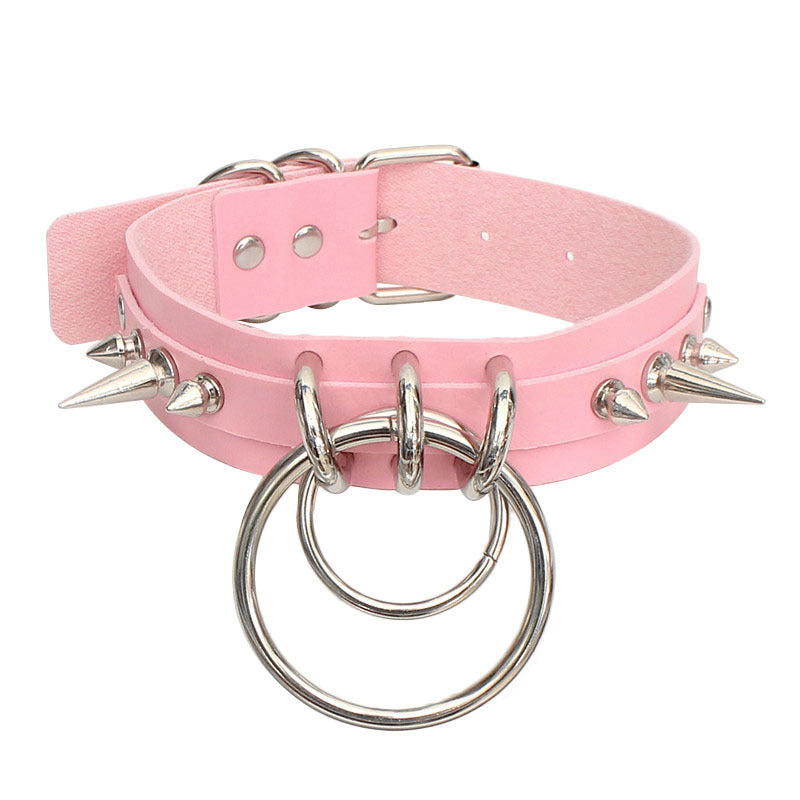 Leather Spiked Rivet Collar, Women's Necktie