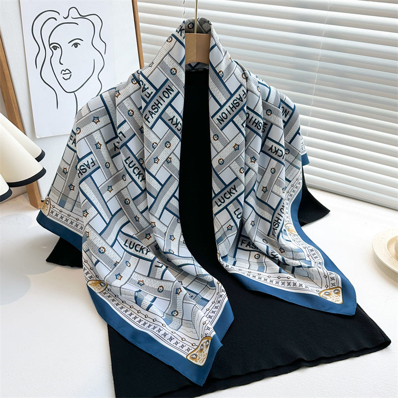 Women's Luxury Twill Silk Scarf, Printed 90/90cm Square Scarf