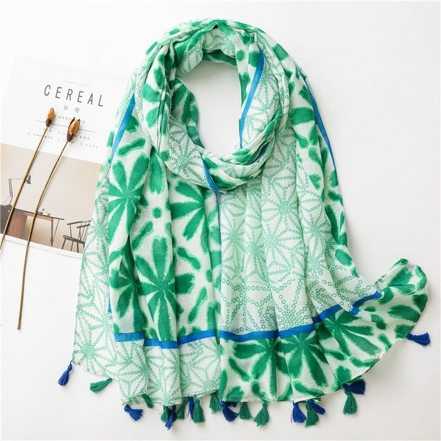 Women's Flower-Patterned Premium Long Shawl