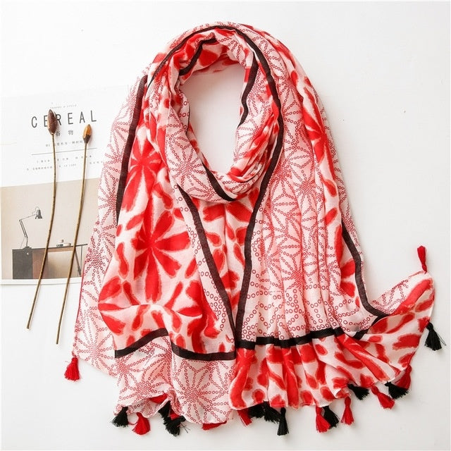 Women's Flower-Patterned Premium Long Shawl