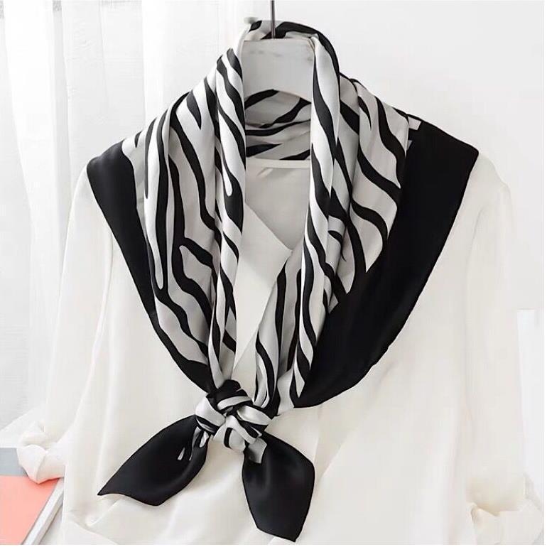 Women'S Zebra Print Silk Square Scarf, Mulberry Silk Crepe Satin Scarf