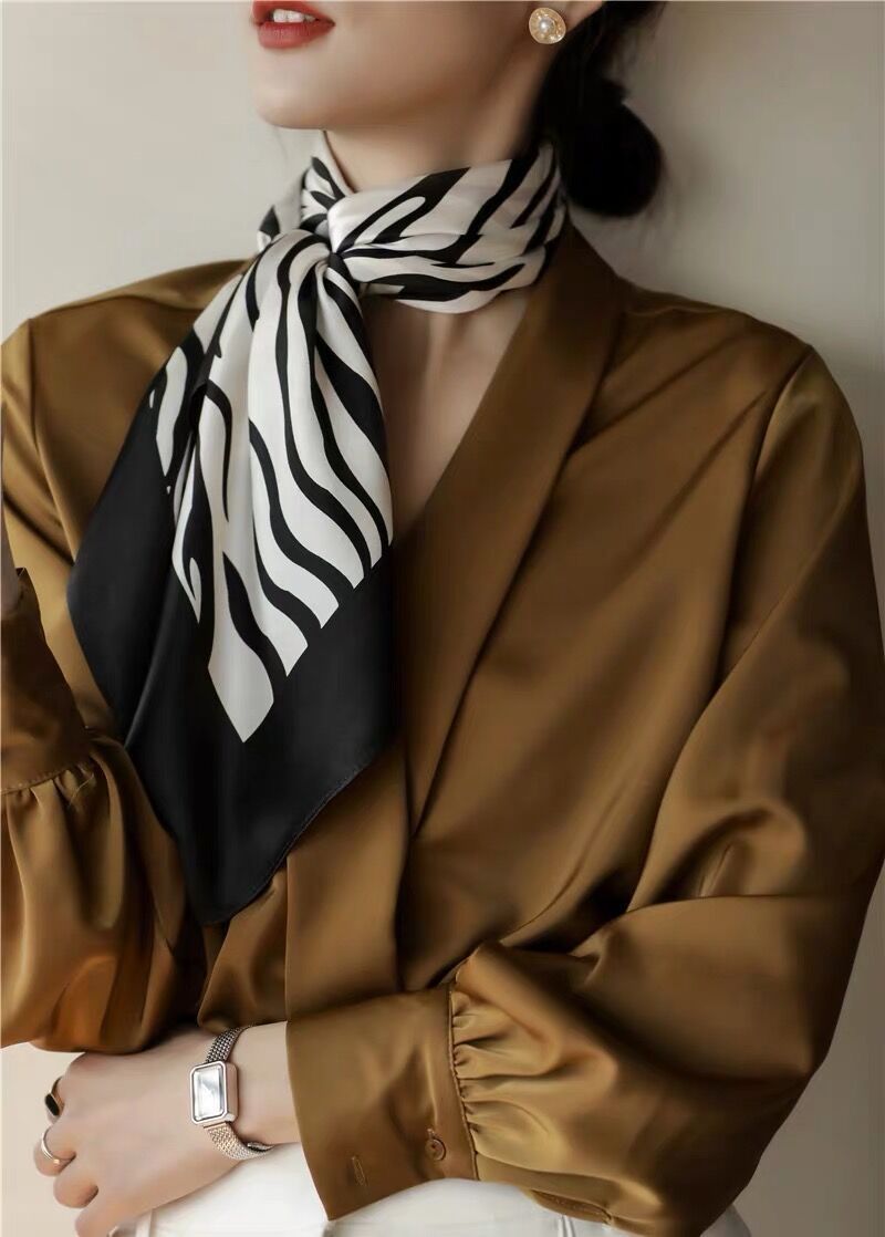 Women'S Zebra Print Silk Square Scarf, Mulberry Silk Crepe Satin Scarf