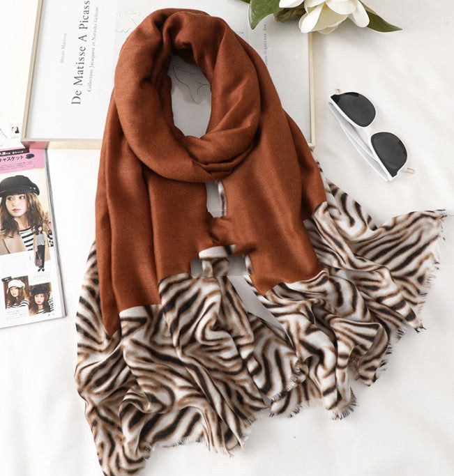 Women's Cotton Scarf, Casual Leopard Print Long Gauze Scarf