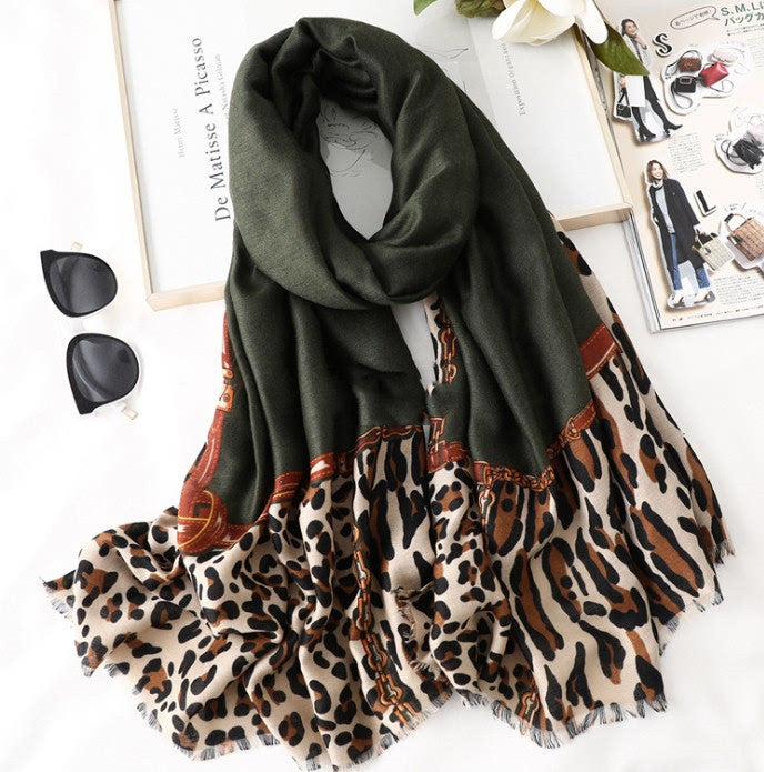 Women's Cotton Scarf, Casual Leopard Print Long Gauze Scarf