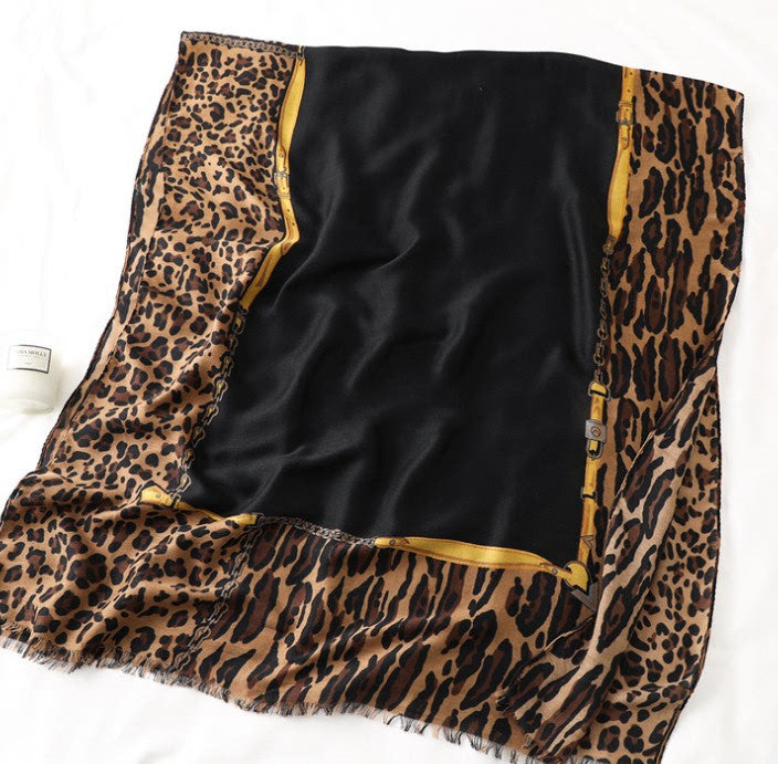 Women's Cotton Scarf, Casual Leopard Print Long Gauze Scarf