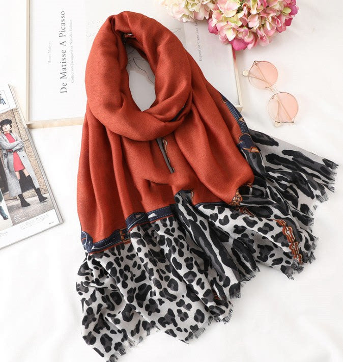 Women's Cotton Scarf, Casual Leopard Print Long Gauze Scarf