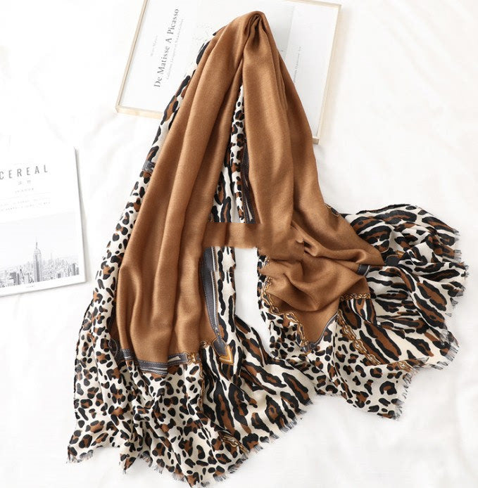 Women's Cotton Scarf, Casual Leopard Print Long Gauze Scarf