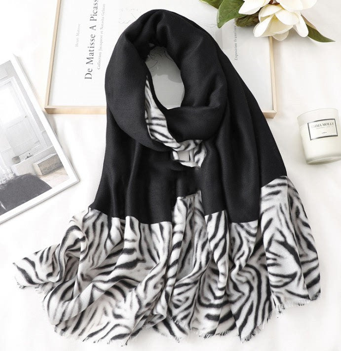 Women's Cotton Scarf, Casual Leopard Print Long Gauze Scarf