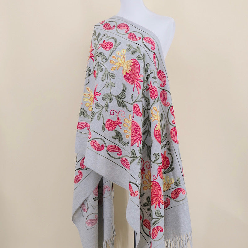 Gourd Pomegranate Blossom Embroidery Scarf, Cashmere Shawl
