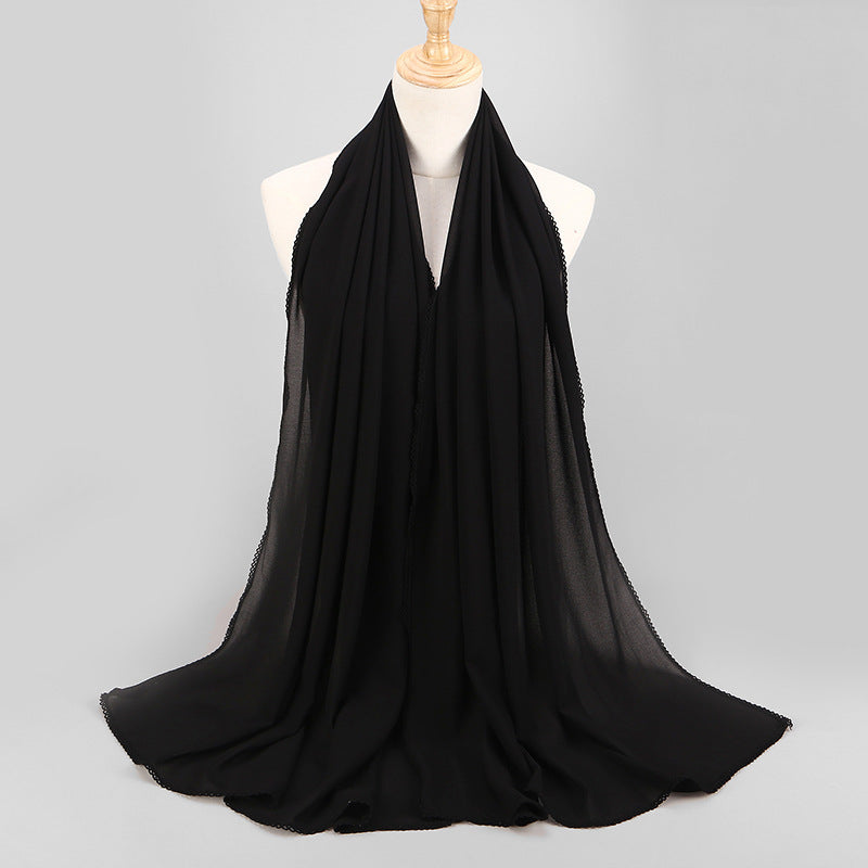Women's Monochrome Lace Panel Pearl Chiffon Scarf