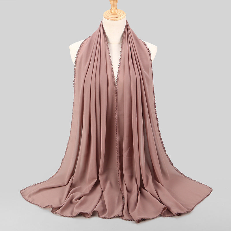 Women's Monochrome Lace Panel Pearl Chiffon Scarf