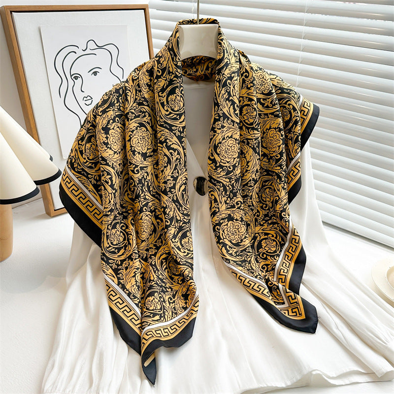 Women's Luxury Twill Silk Scarf, Printed 90/90cm Square Scarf