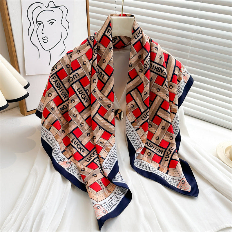 Women's Luxury Twill Silk Scarf, Printed 90/90cm Square Scarf