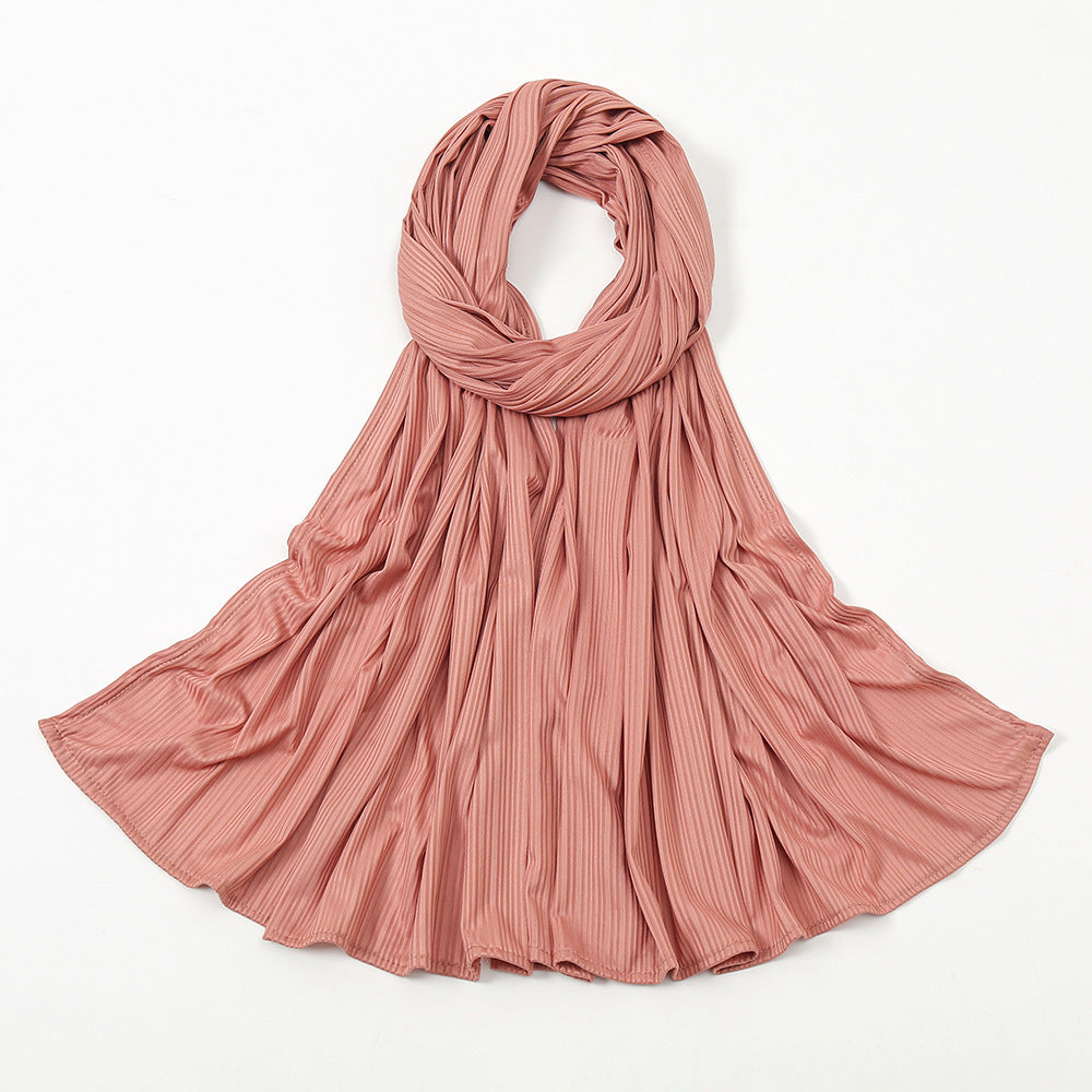 Women's Knitted Thread Cotton Shawl, Striped Solid Colour Scarf