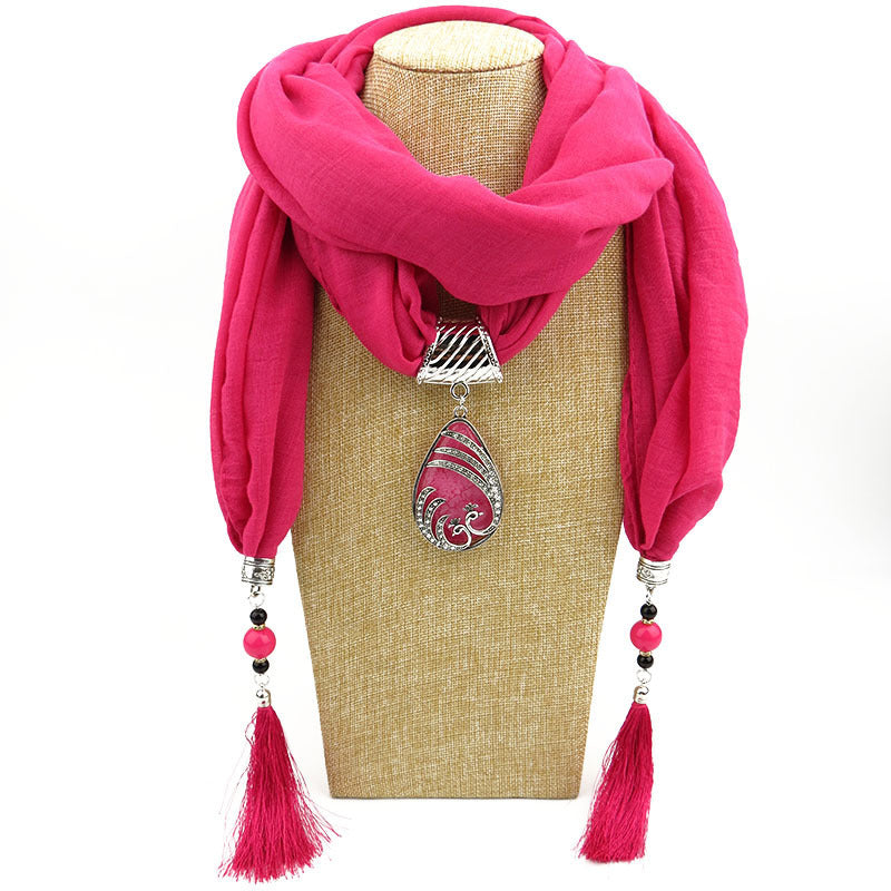 Ethnic Style Peacock Pendant Gem Tassel Scarf, Women's Scarf