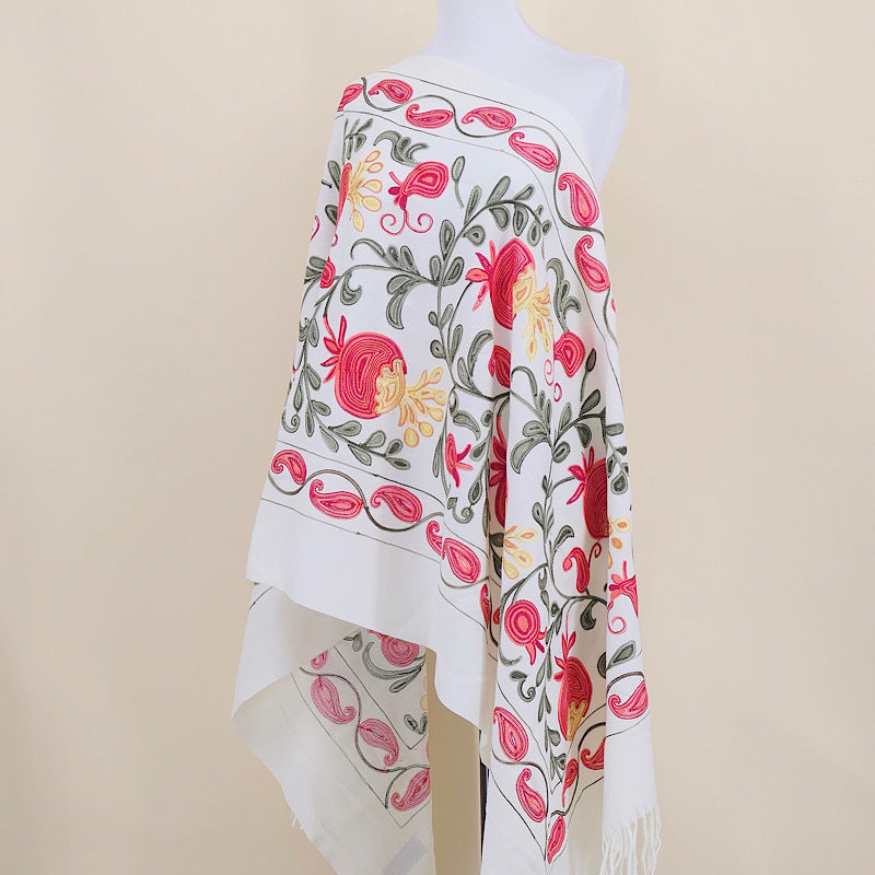 Gourd Pomegranate Blossom Embroidery Scarf, Cashmere Shawl