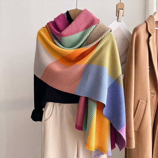 Multicoloured Crinkled Cashmere-Blend Shawl