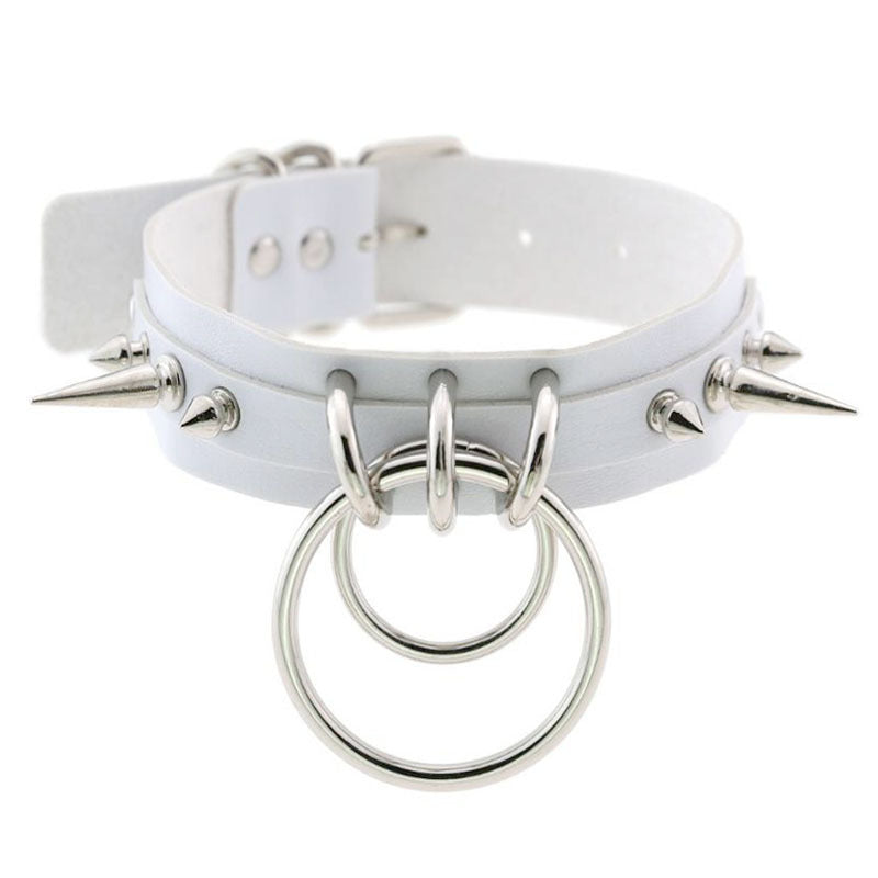 Leather Spiked Rivet Collar, Women's Necktie