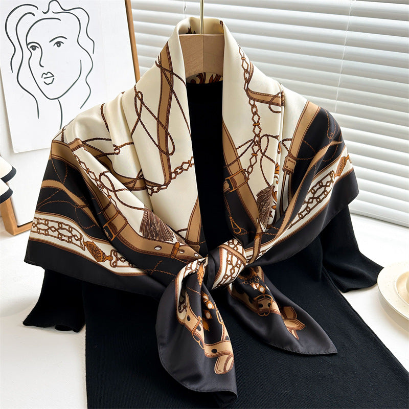 Women's Luxury Twill Silk Scarf, Printed 90/90cm Square Scarf
