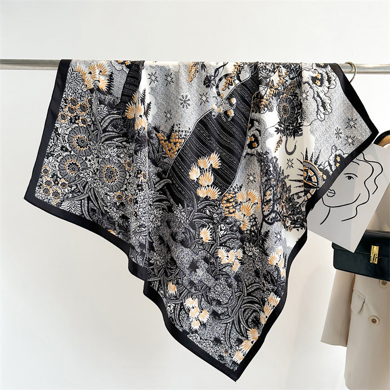Women's Luxury Twill Silk Scarf, Printed 90/90cm Square Scarf