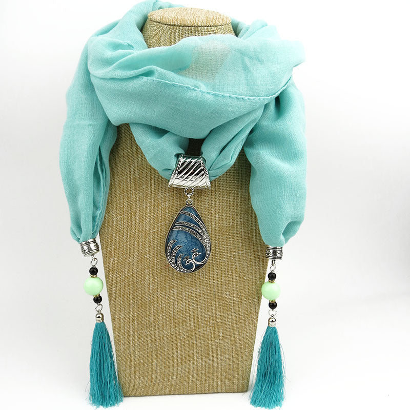 Ethnic Style Peacock Pendant Gem Tassel Scarf, Women's Scarf
