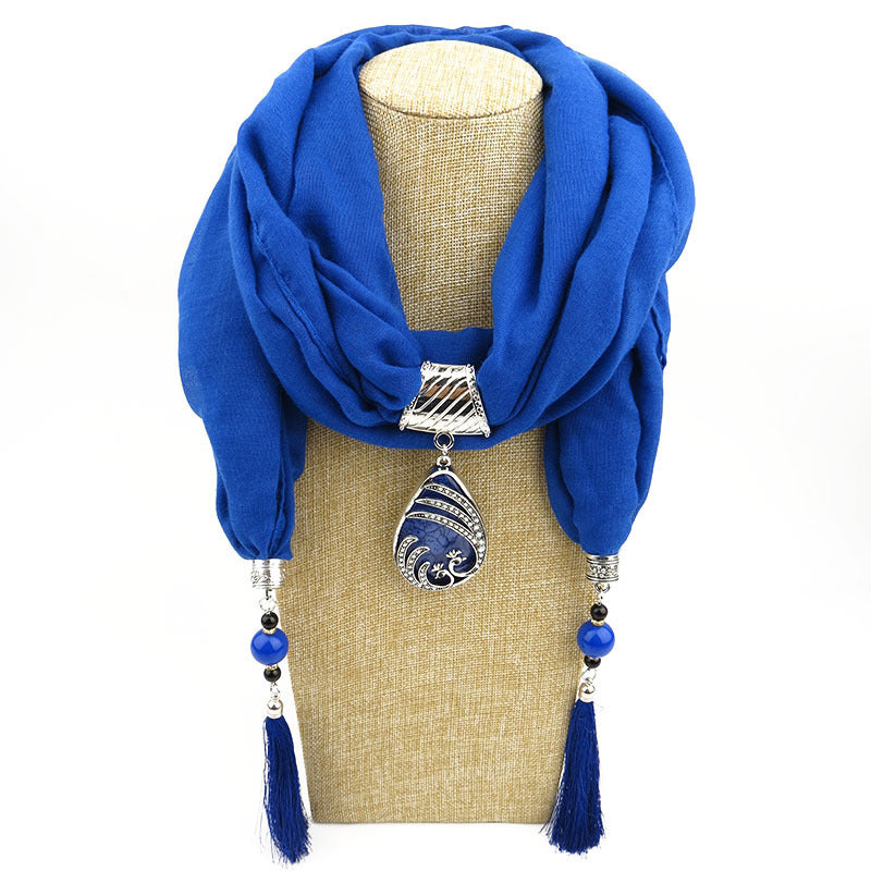 Ethnic Style Peacock Pendant Gem Tassel Scarf, Women's Scarf