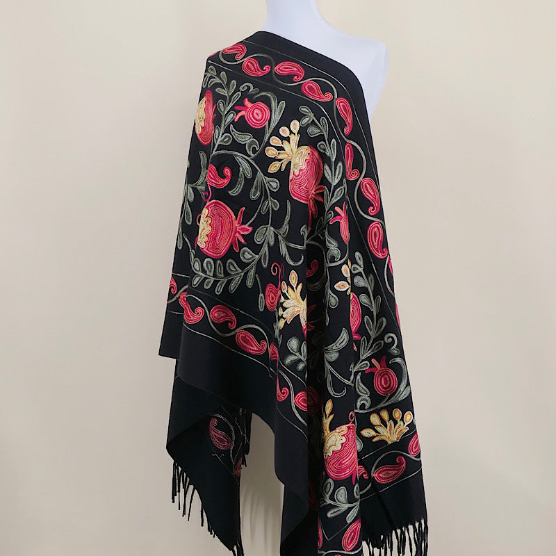 Gourd Pomegranate Blossom Embroidery Scarf, Cashmere Shawl