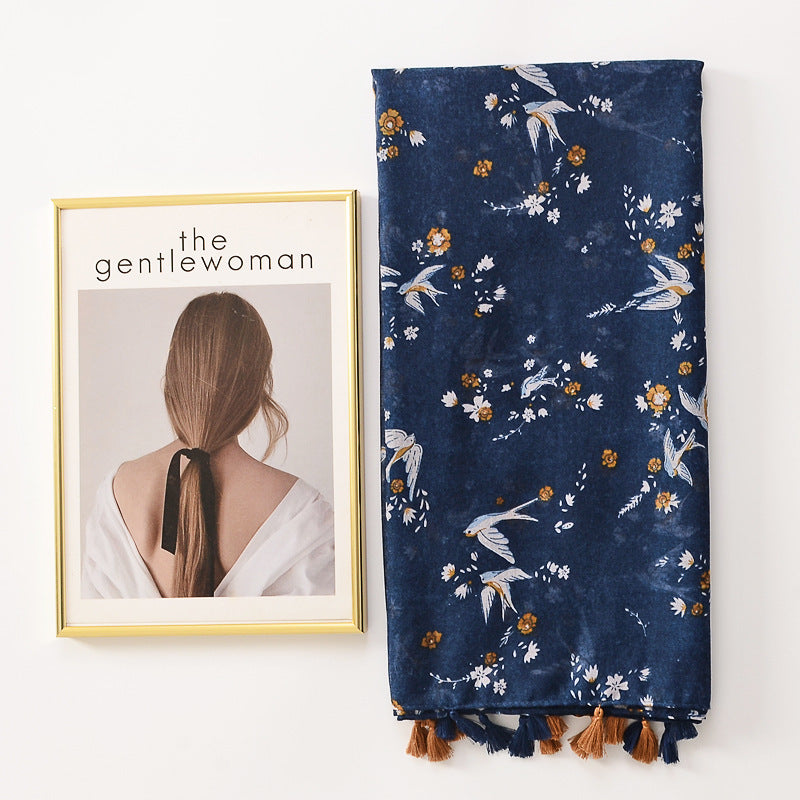 Tassel Decorative Shawl, Cotton And Linen Feel Scarf