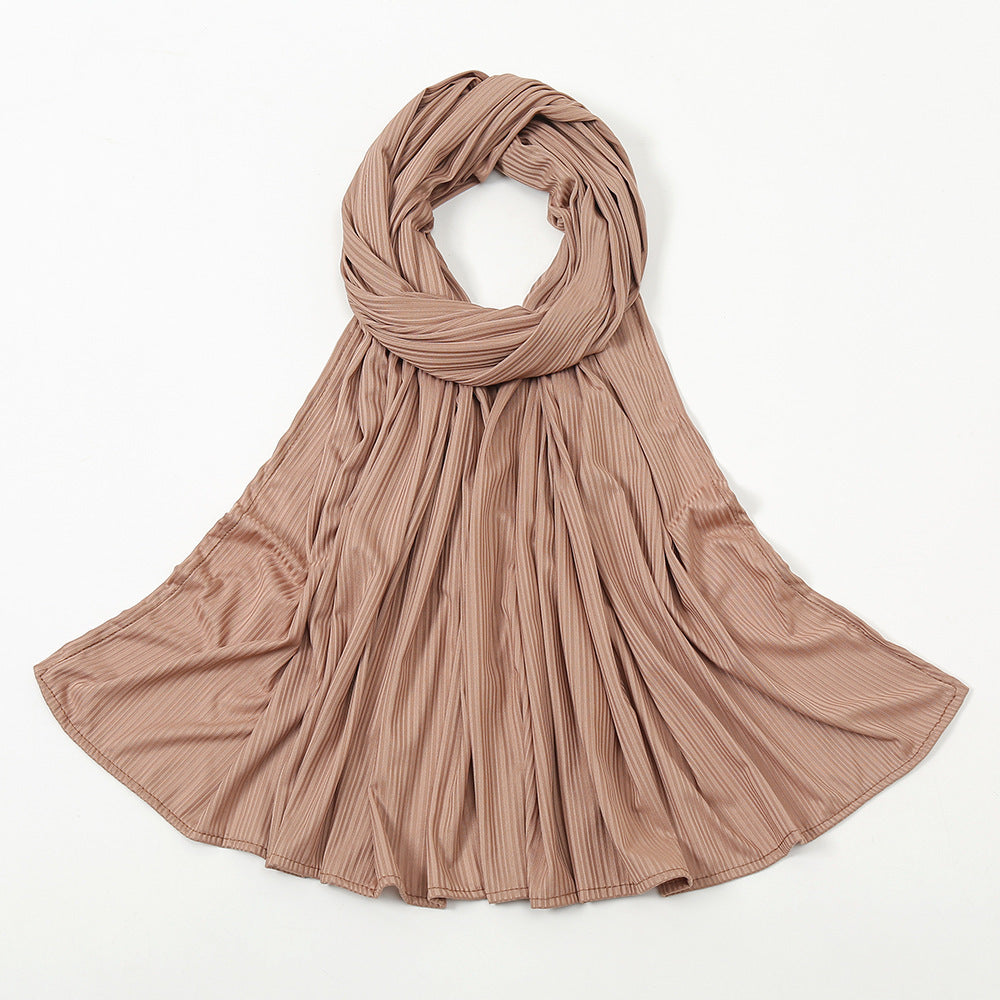 Women's Knitted Thread Cotton Shawl, Striped Solid Colour Scarf
