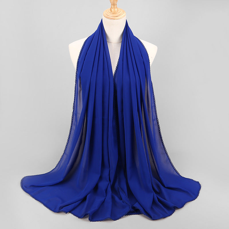 Women's Monochrome Lace Panel Pearl Chiffon Scarf