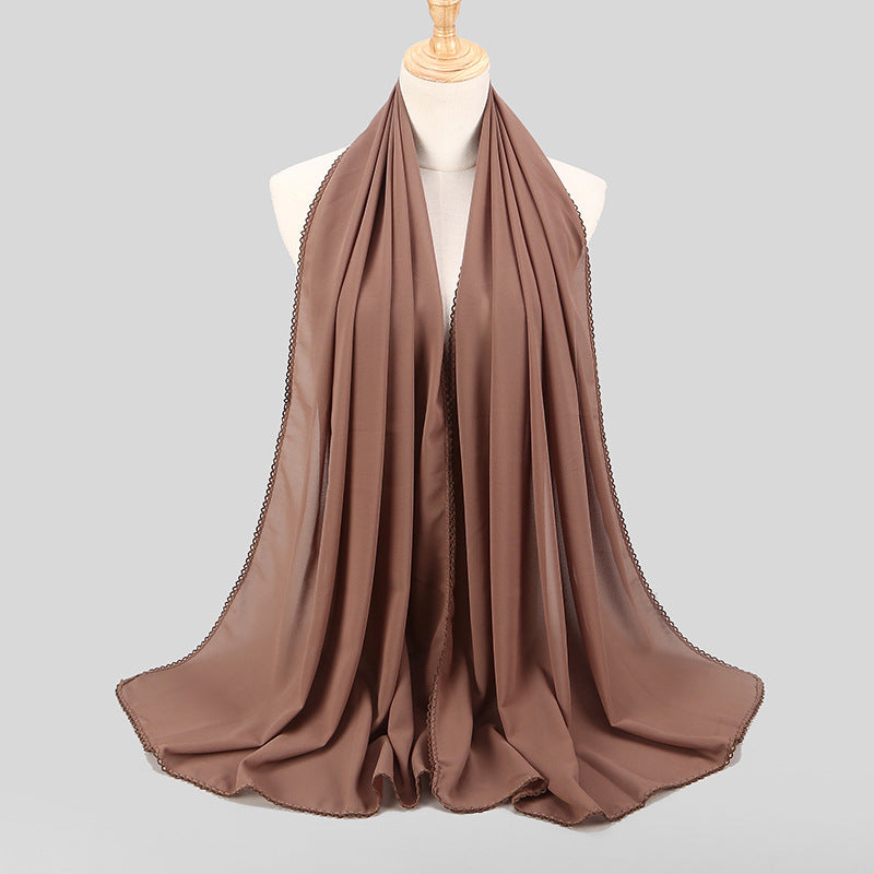 Women's Monochrome Lace Panel Pearl Chiffon Scarf