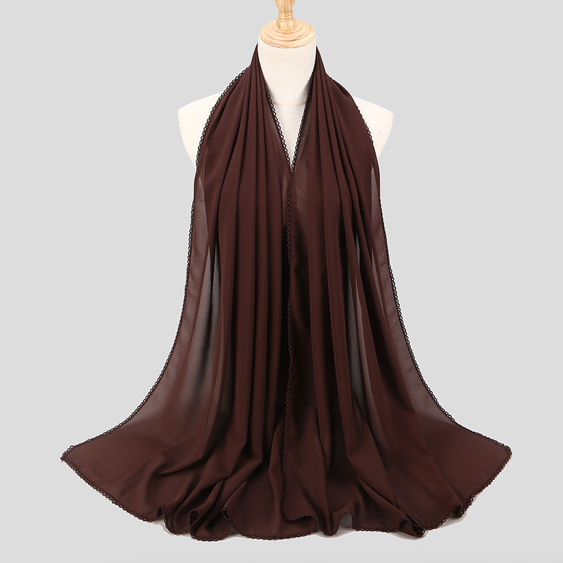 Women's Monochrome Lace Panel Pearl Chiffon Scarf