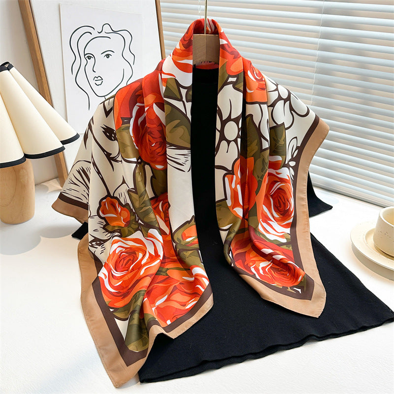 Women's Luxury Twill Silk Scarf, Printed 90/90cm Square Scarf
