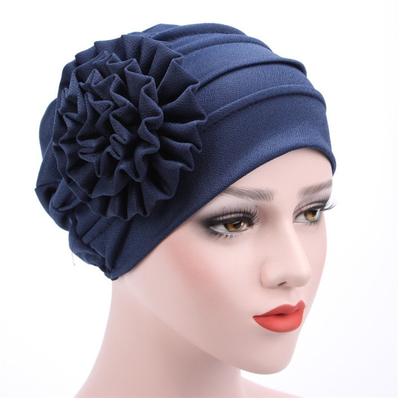 Side Decals Solid Color Large Flower Headscarf Confinement Hat Muslim
