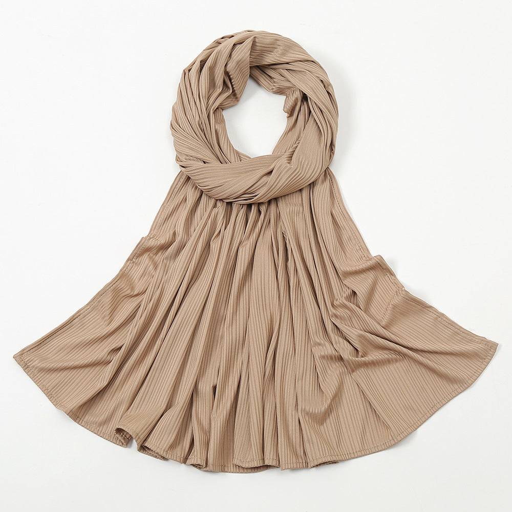 Women's Knitted Thread Cotton Shawl, Striped Solid Colour Scarf