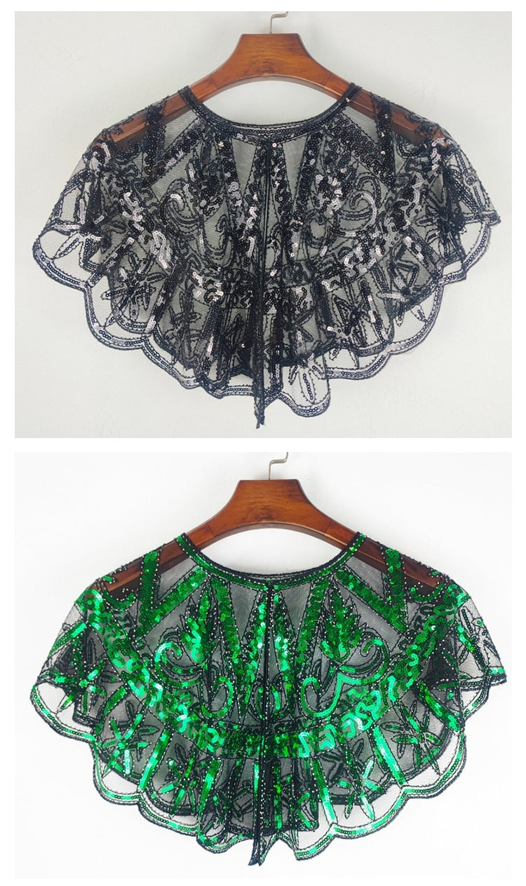 Mesh Beads Sequined Shawl Cape Coat For Women