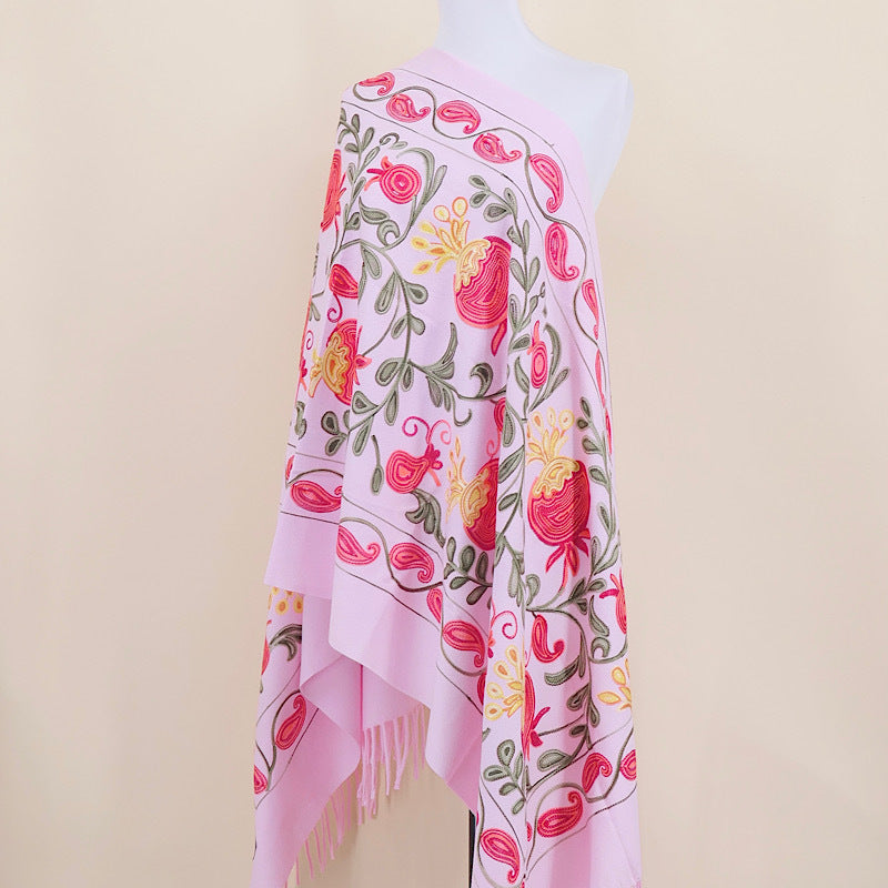 Gourd Pomegranate Blossom Embroidery Scarf, Cashmere Shawl