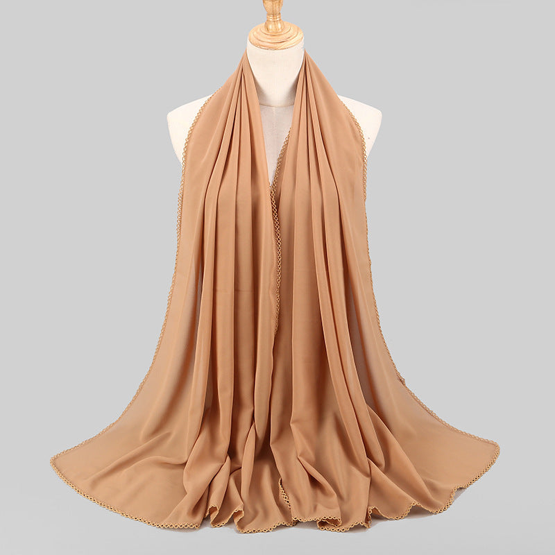 Women's Monochrome Lace Panel Pearl Chiffon Scarf