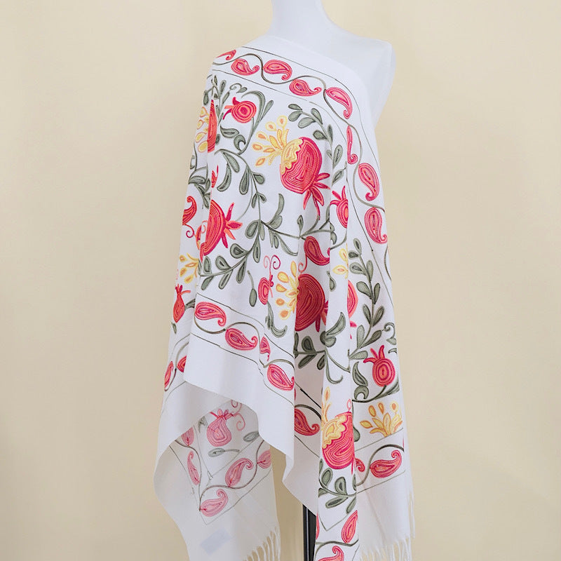 Gourd Pomegranate Blossom Embroidery Scarf, Cashmere Shawl