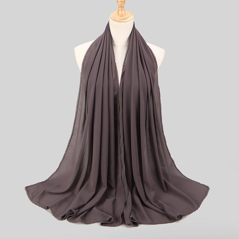 Women's Monochrome Lace Panel Pearl Chiffon Scarf