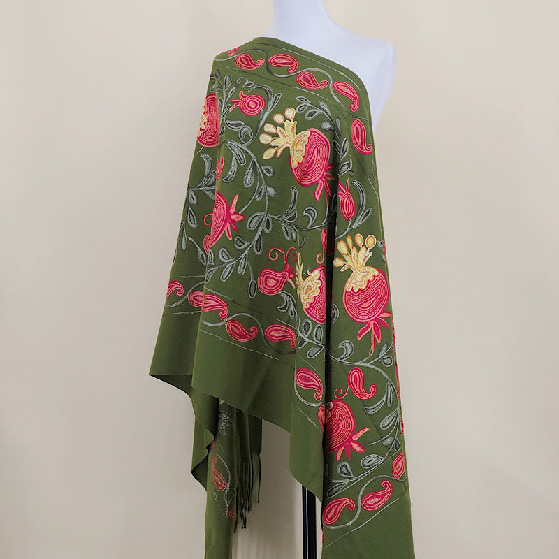 Gourd Pomegranate Blossom Embroidery Scarf, Cashmere Shawl