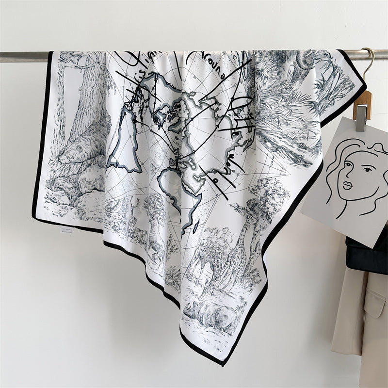 Women's Luxury Twill Silk Scarf, Printed 90/90cm Square Scarf