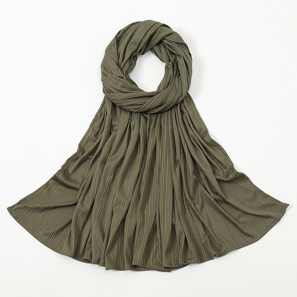 Women's Knitted Thread Cotton Shawl, Striped Solid Colour Scarf